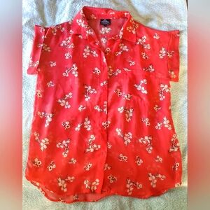 Angie transparent red/flower design short-sleeved shirt